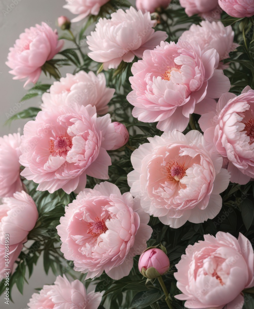 Fototapeta premium Soft pink peonies in full bloom, elegant floral backdrop, blossom, petals, delicate