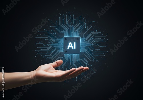 Hand holding AI microchip circuit