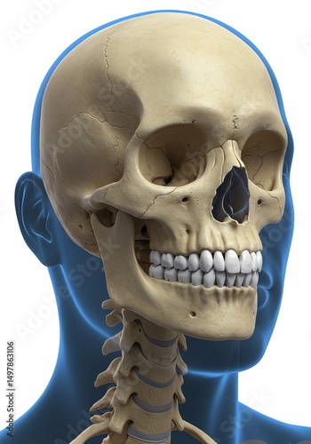 Human skull and neck bones anatomy
