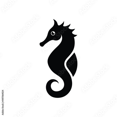 a minimalist black filled vector illustration of a seahorse .eps