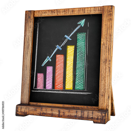Chalkboard bar graph shows growth upward trend success