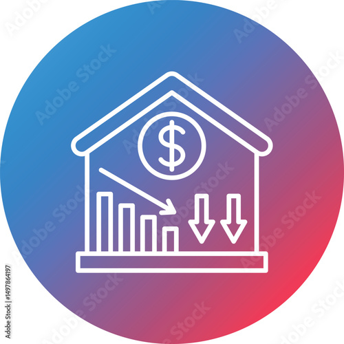 Price Decrease Line Gradient Circle Background Icon