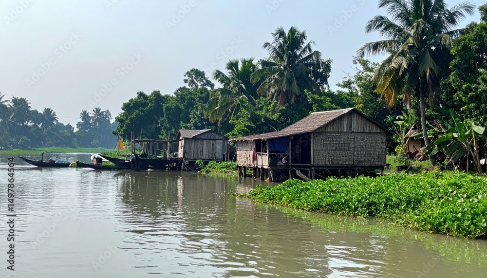 Serene Bangladeshi Riverine Farmhouse with Traditional Boat Access Serene Bangladeshi Riverine Farmhouse with Traditional Boat Access