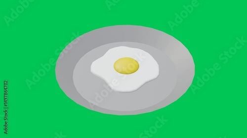 Rotating 3D Fried Egg on White Plate on Green Screen