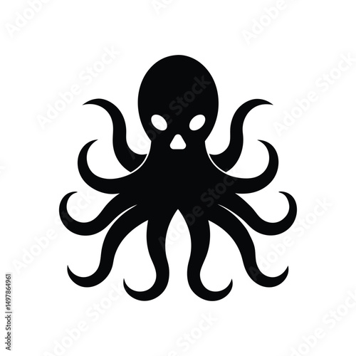 a clean minimalist black filled vector octopus.eps