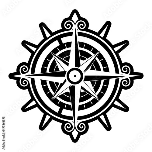 Solid style icon of compass tattoo for guidance