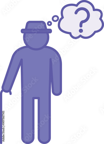 Colored Dementia Icon. Vector Illustration. Old Man and Question Mark. Loss of Memory, Thinking, and Reasoning. Mental Health Concept