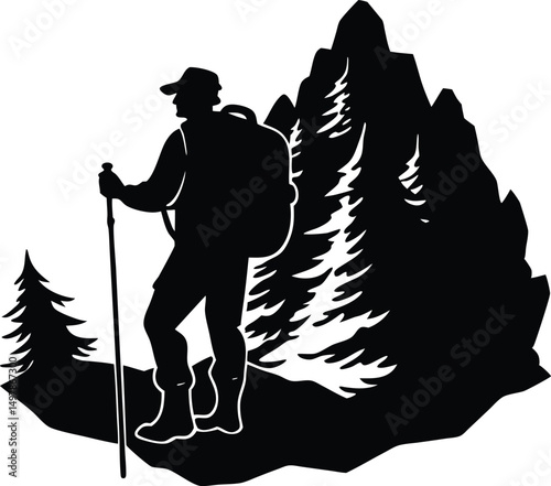 Man Hiking In Fog Silhouette