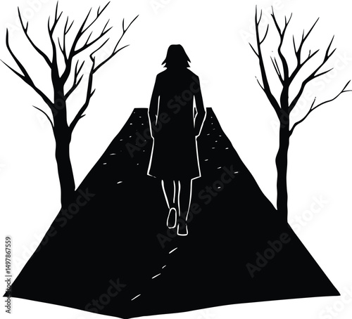 Person Lost In Foggy Path Silhouette