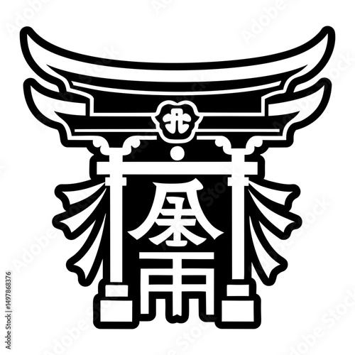 A filled style icon showing torii gate