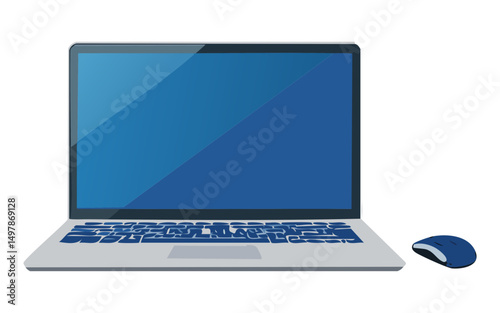 Modern Blue Screen Laptop Device Vector Illustration