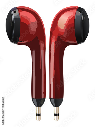  Vibrant Red Wireless Earphones - Vector Illustration
