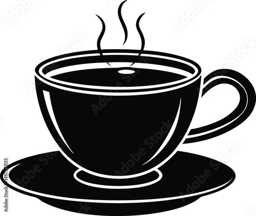 A steaming cup of coffee on a saucer simple graphic