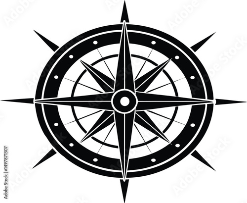 Nautical compass rose black and white graphic design element