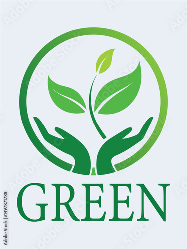 Eco Hand Holding Leaves in Green Circle