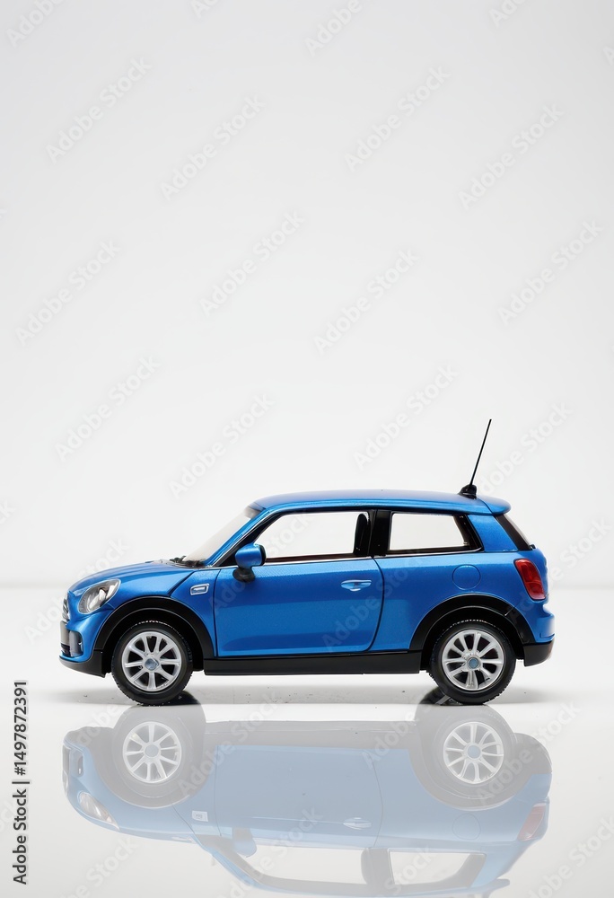 Obraz premium Classic blue toy car model, perfect for automotive enthusiasts and collectors.