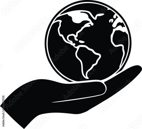 Hand holding earth globe environmental conservation icon