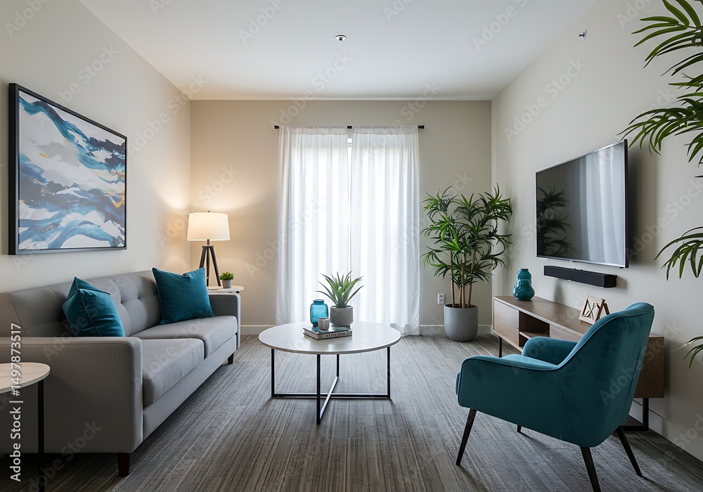 Fototapeta premium A living room with a couch and a television set