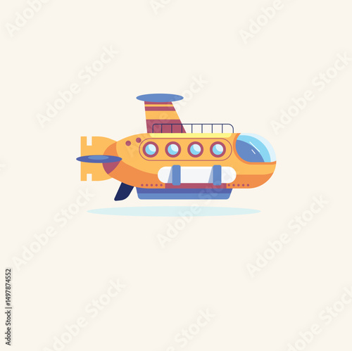 Adorable Yellow Submarine Illustration Ocean Adventure, Underwater Exploration, Deep Sea Dive Illustration