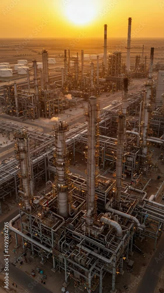 custom made wallpaper toronto digitalVertical video OF oil refinery plant industrial towers pipes infrastructure at sunset, perfect for energy, fossil fuel, and heavy industry concepts.