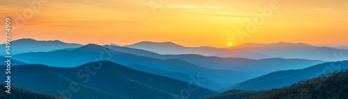 Sunset Over Blue Mountains Layers of Landscape Photography, Golden Hour, Scenic View Landscape Photography, Nature Photography