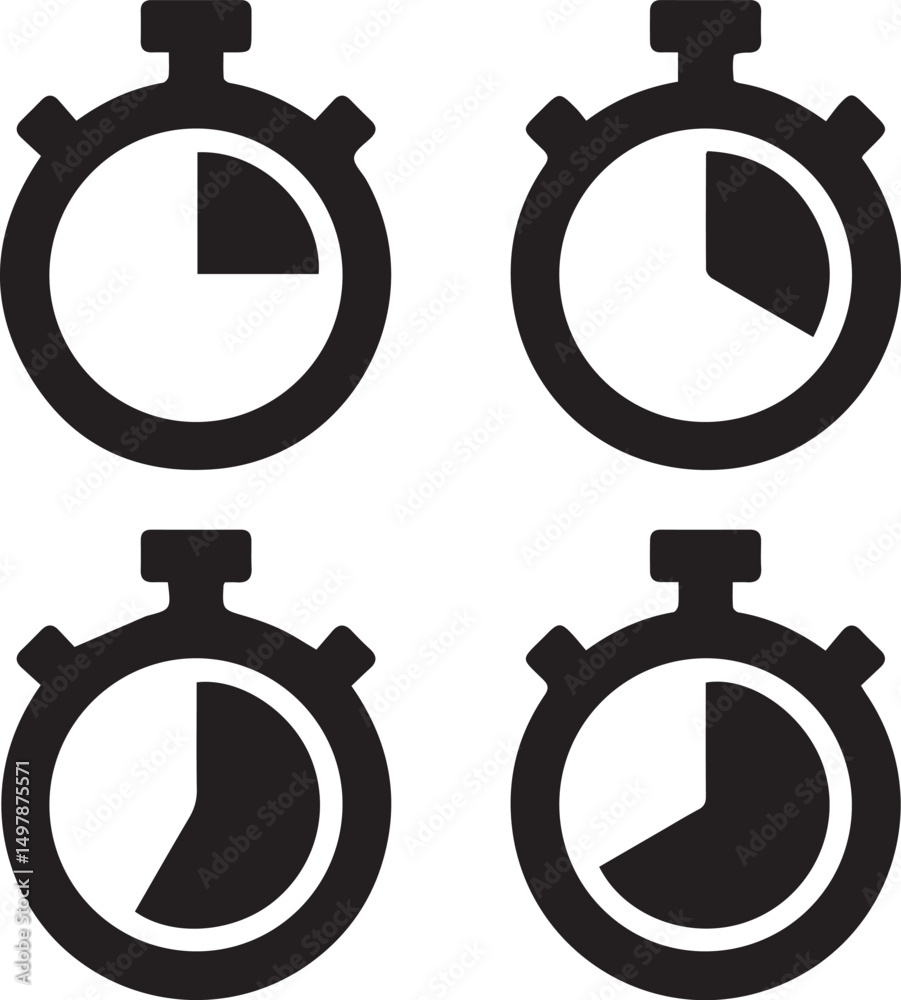 Time Measurement: A visually captivating graphic showcases the concept of time with four stopwatch illustrations, each depicting a different segment of time, symbolizing progress, deadlines.