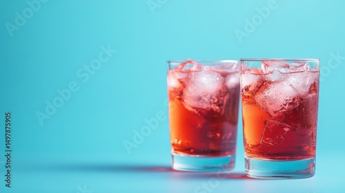 Wallpaper Mural Two Glasses of Iced Red Soda on Blue Background, Beverage Photography, Summer Drink Summer Drink, Refreshing Beverage Torontodigital.ca