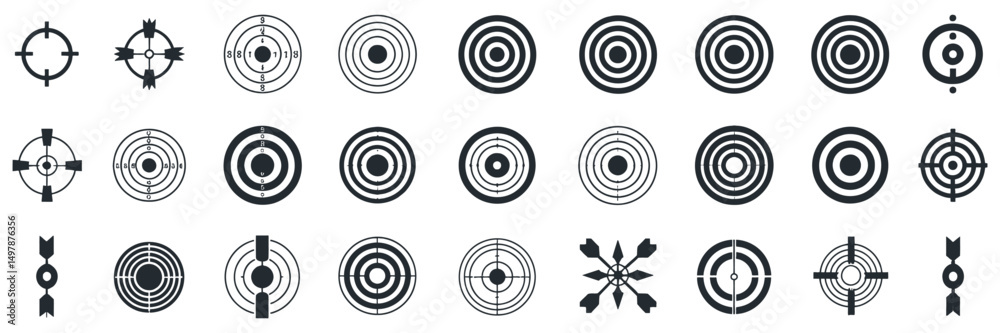 Target and aim icon set with crosshair, bullseye, and focus symbols
Target and aim icon set with crosshair, bullseye, and focus symbols