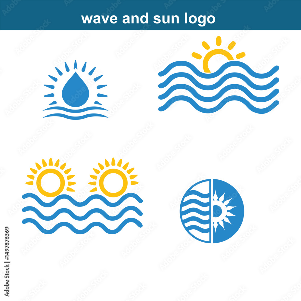 full editable wave and sun logo design on white background full editable wave and sun logo design on white background