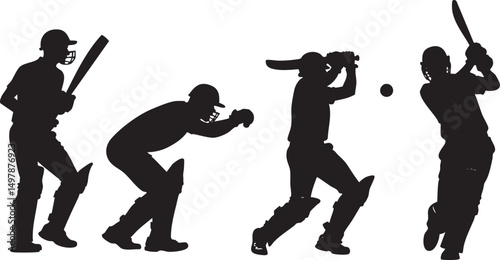 Dynamic Cricket Player Silhouettes: Batting, Wicket Keeping, and Fielding Action