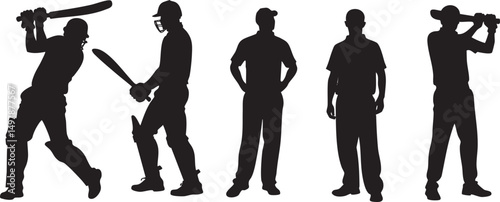 Dynamic Cricket Player Silhouettes: Batting, Wicket Keeping, and Fielding Action