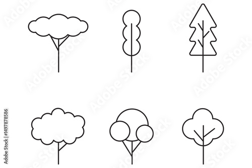  A SET OF Tree and Forest Outline Style Icons for Design, Cards, Apps, Social Networks  . EPS 10