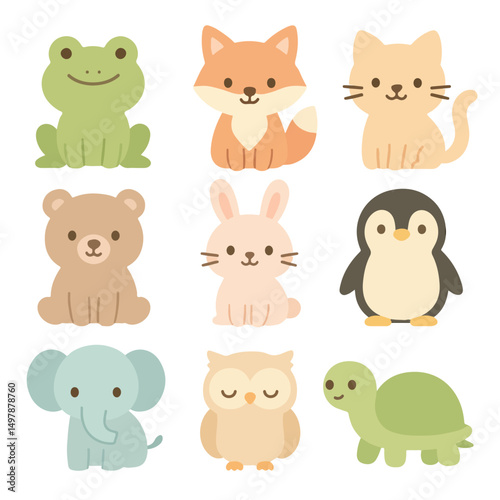 Cute Animal Clipart Set – Kawaii Vector Cartoon Animals