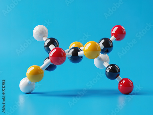 Colorful Molecular Model on Blue Background