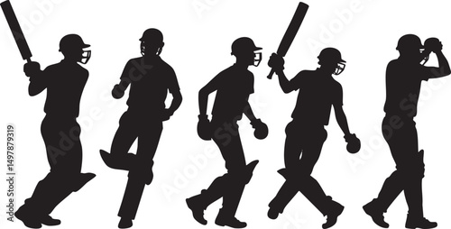 Dynamic Cricket Player Silhouettes: Batting, Wicket Keeping, and Fielding Action