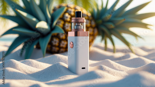 Pineapple Paradise Vape on Sand with Pineapple Background
