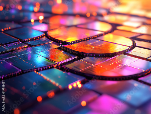 Colorful Semiconductor Wafers in Close-Up View