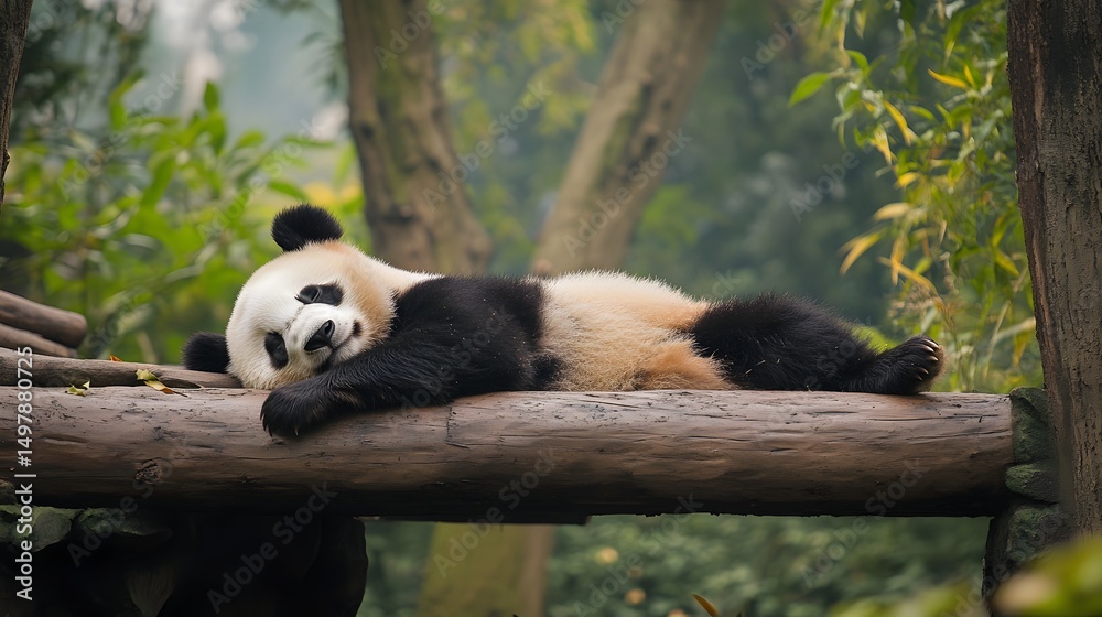 Obraz premium Chengdu Panda Base Giant pandas playing and lounging