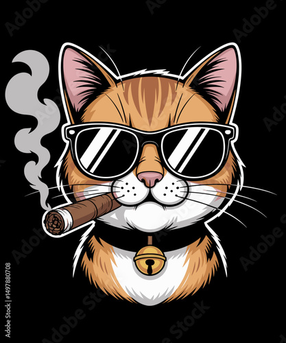 Funny Cat Cigar Smoking Humor Cool Animal