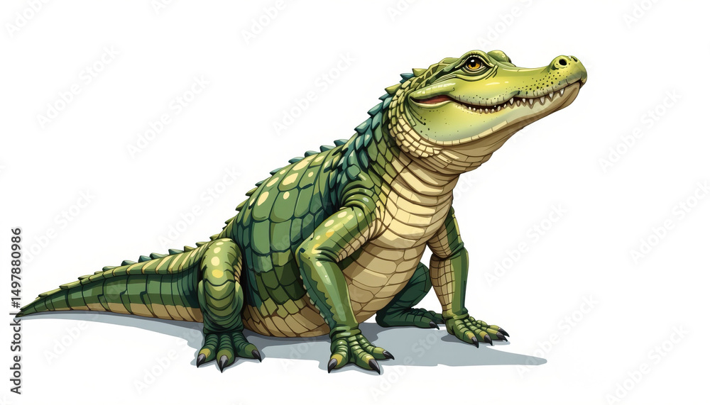 Obraz premium Detailed Illustration of a Green Crocodile with Intricate Scales and Textured Skin in an Artistic Style
