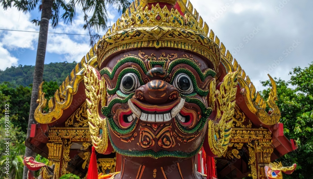 Obraz premium Vibrant Royal Mask Displaying Cultural Dance and Artistic Heritage