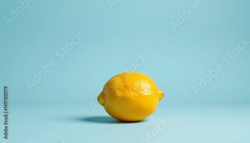 Fresh Lemon on Soft Blue Background with Simple and Clean Composition for Culinary and Design Use