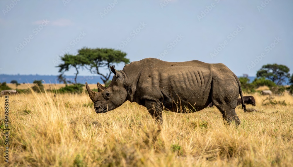 Fototapeta premium Majestic Black Rhino in Maasai Protection Area of Nkoriong'i Landscape