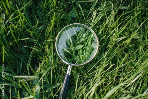Curious Little Explorer: Preschool Child Discovering Nature in Green Grass with Magnifying Glass