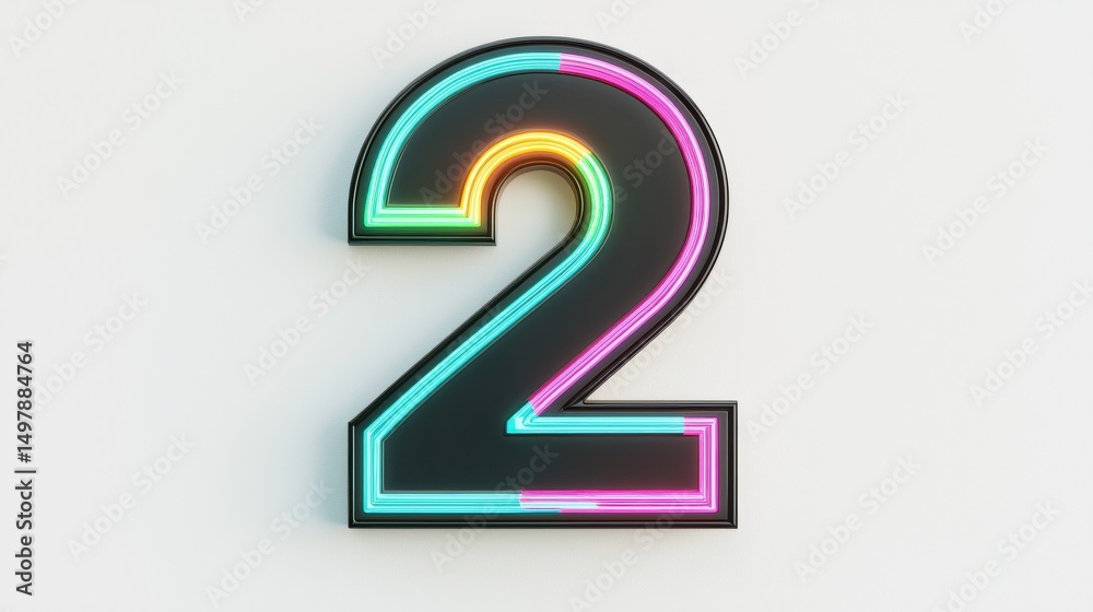 Naklejka premium Neon Number Two in Bright Colorful Design on Light Background