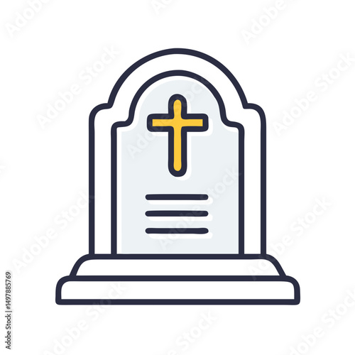 Tombstone icon with cross in flat style on white background