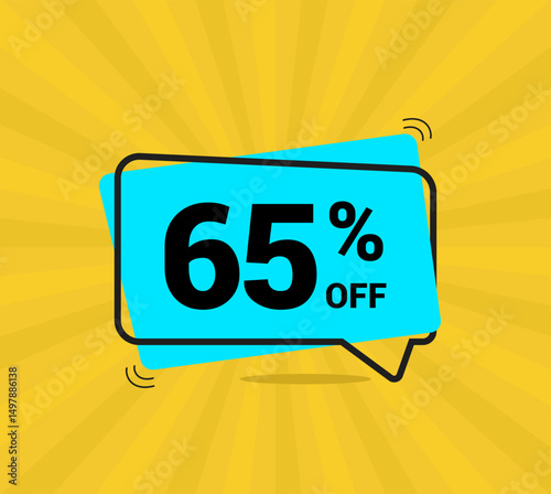 65% OFF sale, sixty five percent. Coupon of Discount Price. Discount promotion. Banner for One percent off offers. Yellow and blue Design. Vector illustration.