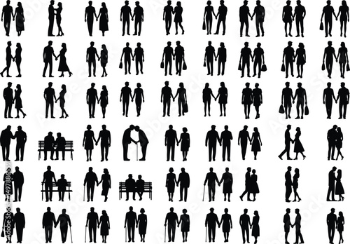 Romantic Couples Holding Hands – Black Silhouette Collection Couple Holding Hands Silhouette Set – Love & Romance Vector Icons