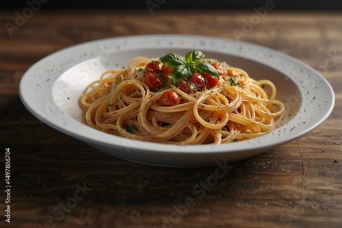 Ultra realistic spaghetti bolognese cheese pasta dish plate in restaurant table
