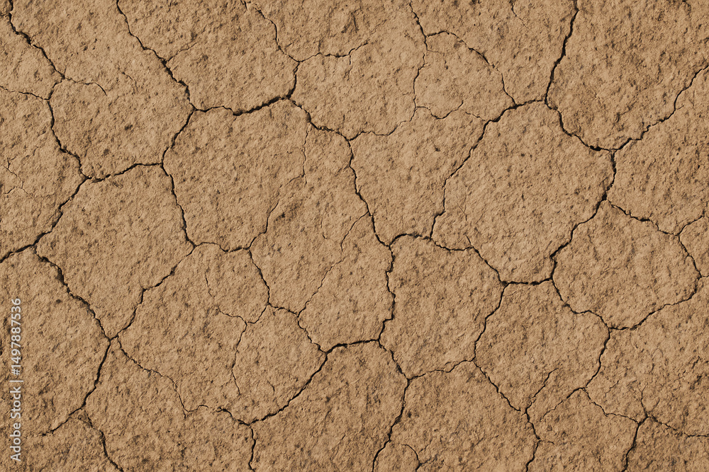 A close-up view of parched, cracked soil surface, highlighting the effects of drought and climate change. The dry texture showcases nature's beauty even in challenging conditions.